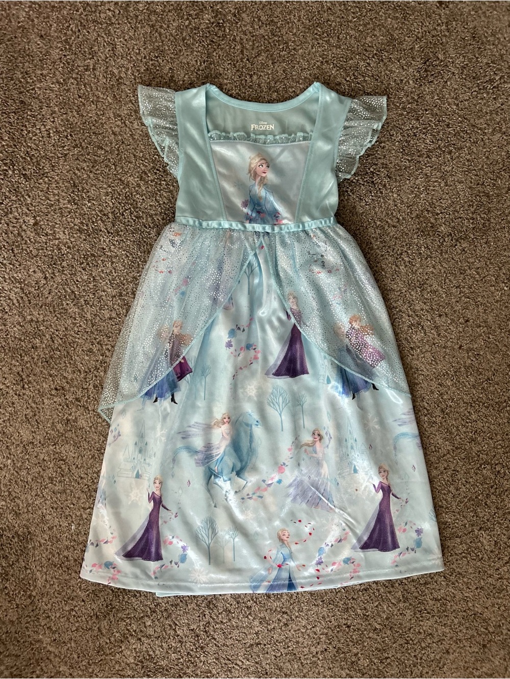 Disney Girls' Elsa Frozen Light Blue Sparkly nightgown 4T